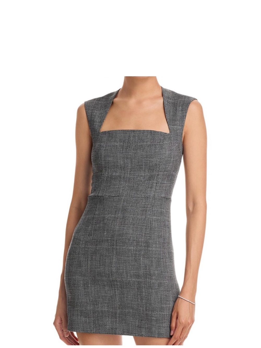 French Connection Grey Glen Plaid Square-Neck Mini Dress